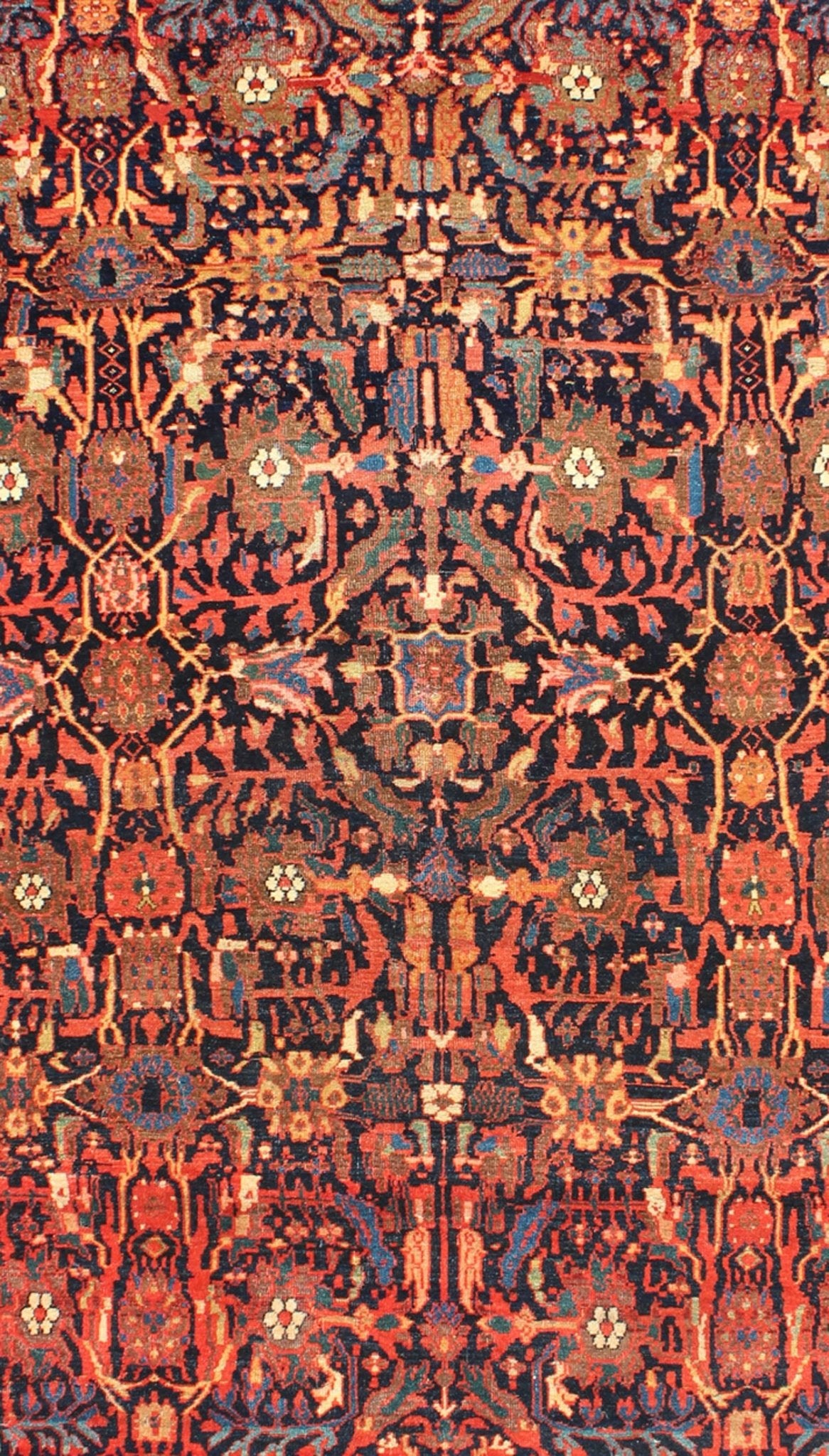 19th Century Fine Antique Persian Faraghan Antique All - Over Design in Navy Background with Multi Jewel Tones Late 19th Century Antique Feraghan Sarouk in Navy background and Multi Colors, Keivan Woven Arts/ rug B - 0510, country of origin / type:... - Keivan Woven ArtsB - 0510 - 2197Rug