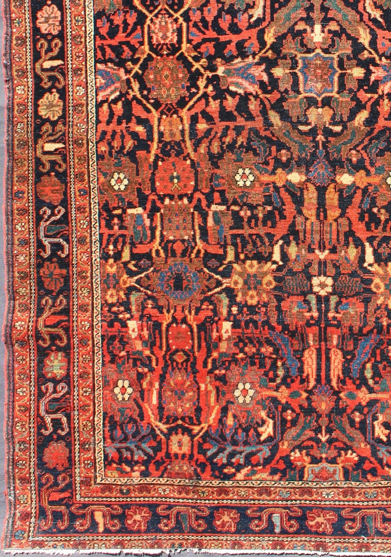 19th Century Fine Antique Persian Faraghan Antique All - Over Design in Navy Background with Multi Jewel Tones Late 19th Century Antique Feraghan Sarouk in Navy background and Multi Colors, Keivan Woven Arts/ rug B - 0510, country of origin / type:... - Keivan Woven ArtsB - 0510 - 2197Rug
