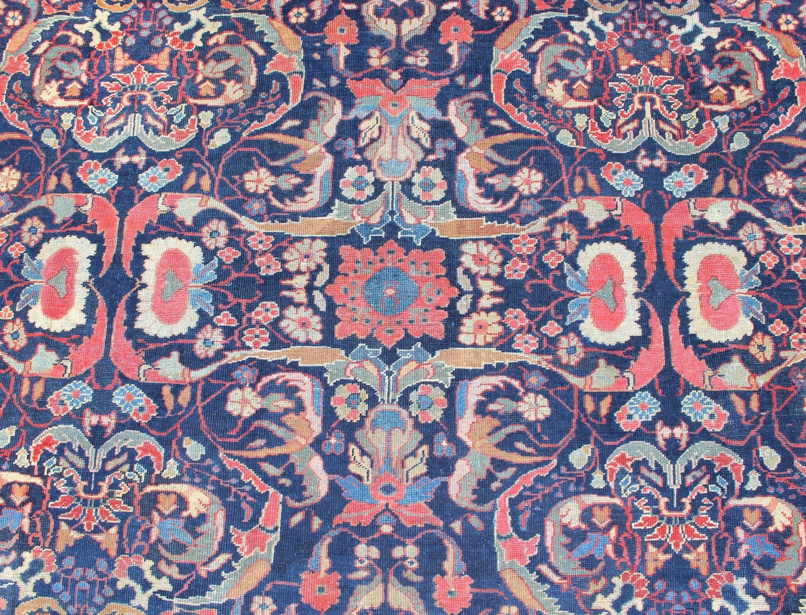 Colorful Antique Persian Sultanabad Rug with Navy Blue Field and Red Border. Antique Persian Sultanabad in Blue background and colorful field. Keivan Woven Arts/rug/ B - 0536, country of origin / type: Iran / Sultanabad, circa 1910 Measures: 9 x 1... - Keivan Woven ArtsB - 0536 - 621Rug