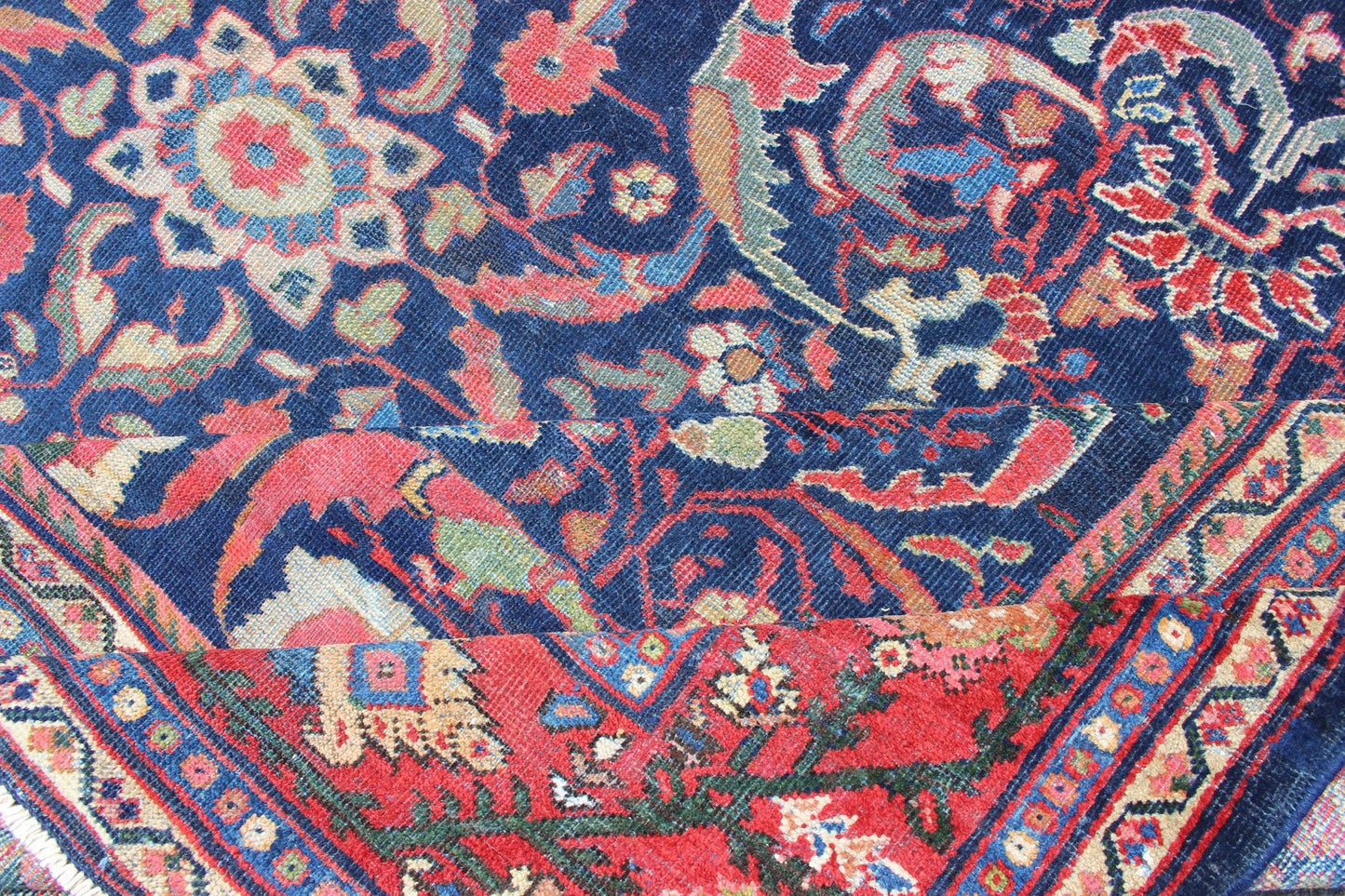 Colorful Antique Persian Sultanabad Rug with Navy Blue Field and Red Border. Antique Persian Sultanabad in Blue background and colorful field. Keivan Woven Arts/rug/ B - 0536, country of origin / type: Iran / Sultanabad, circa 1910 Measures: 9 x 1... - Keivan Woven ArtsB - 0536 - 621Rug