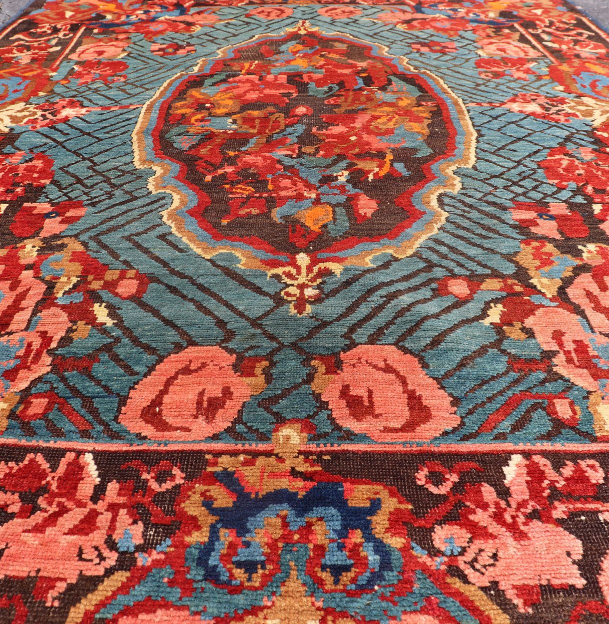 Antique Caucasian Kuba Rug with a Central Floral Medallion 1880's Antique Caucasian Kuba Rug with a Central Medallion in teal and variety of red tones with oxidized charcoal/brown. Keivan Woven Arts/ Rug/ B - 0537 Origin/ Caucasian, Circa/1880's,... - Keivan Woven ArtsB - 0537 - 1937Rug