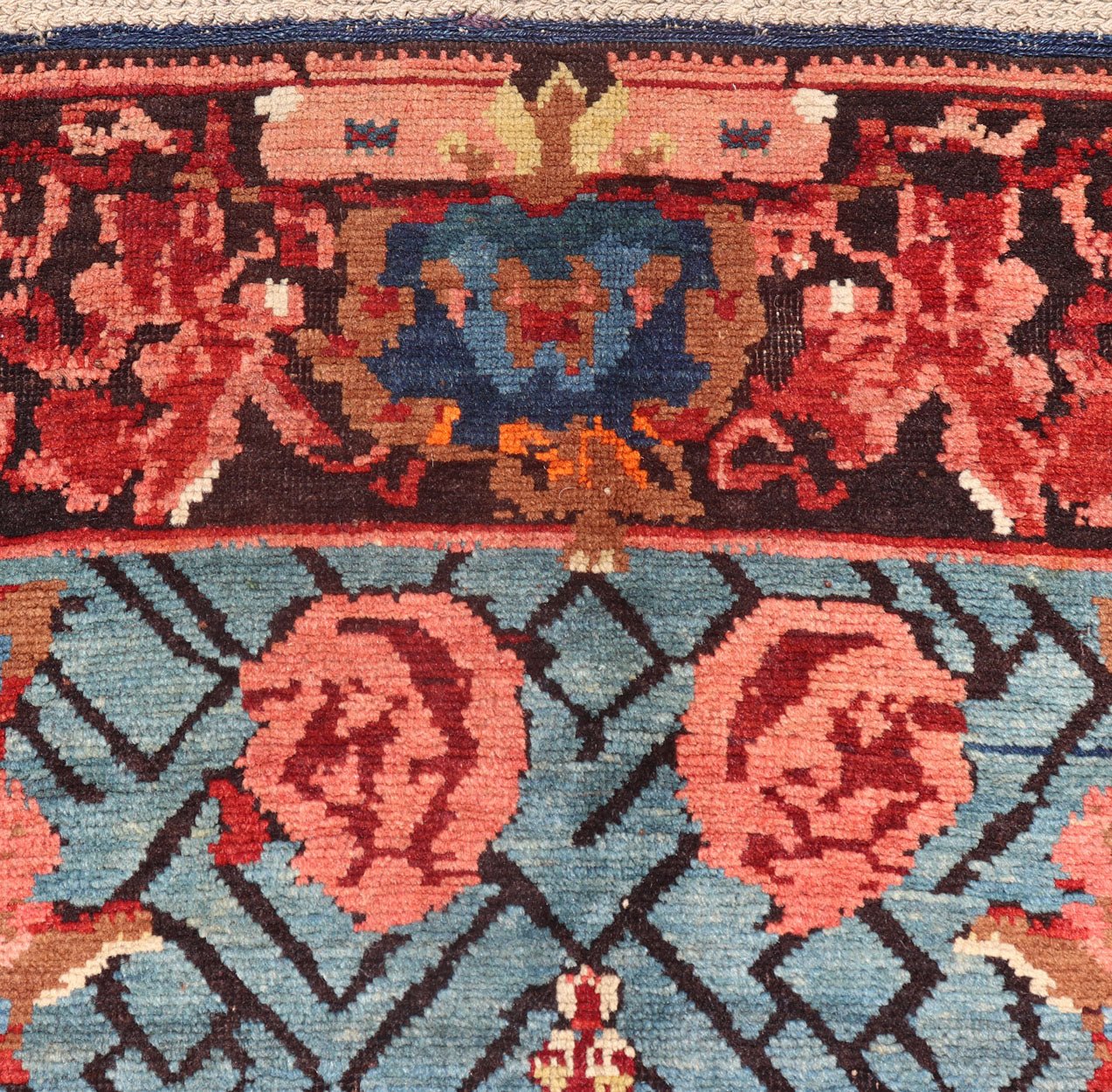 Antique Caucasian Kuba Rug with a Central Floral Medallion 1880's Antique Caucasian Kuba Rug with a Central Medallion in teal and variety of red tones with oxidized charcoal/brown. Keivan Woven Arts/ Rug/ B - 0537 Origin/ Caucasian, Circa/1880's,... - Keivan Woven ArtsB - 0537 - 1937Rug