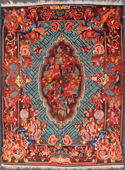 Antique Caucasian Kuba Rug with a Central Floral Medallion 1880's Antique Caucasian Kuba Rug with a Central Medallion in teal and variety of red tones with oxidized charcoal/brown. Keivan Woven Arts/ Rug/ B - 0537 Origin/ Caucasian, Circa/1880's,... - Keivan Woven ArtsB - 0537 - 1937Rug