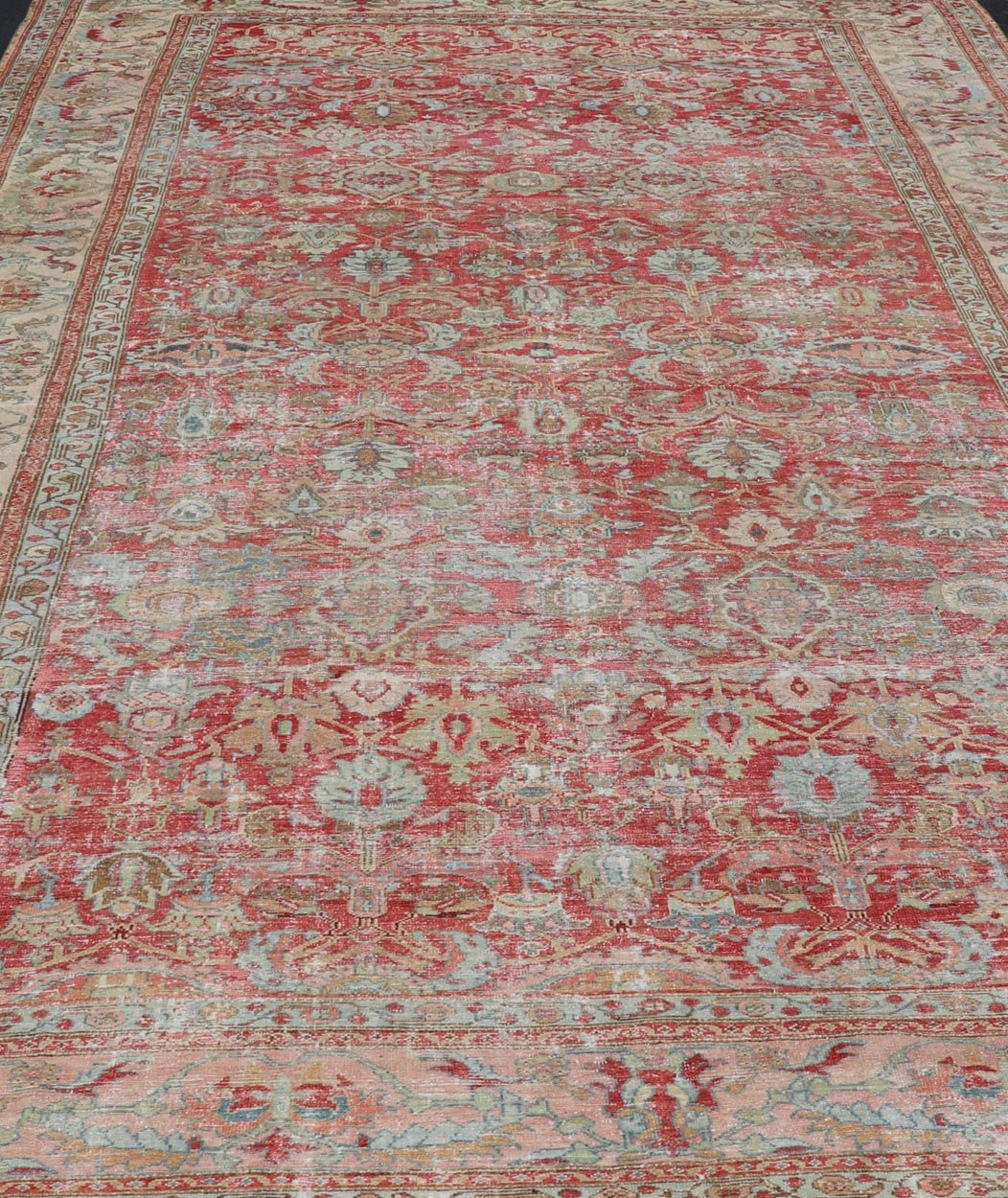 Antique Persian Malayer Long Rug in Peach, Brown, Soft Red, Blue and Cream. Keivan Woven Arts / kwarugs B - 0706, Long Gallery rug. Long Gallery Runner. Large gallery runner. Measures: 9'8 x 16'5 This magnificent antique Persian Malayer carpet, of... - Keivan Woven ArtsB - 0706 - 379Rug