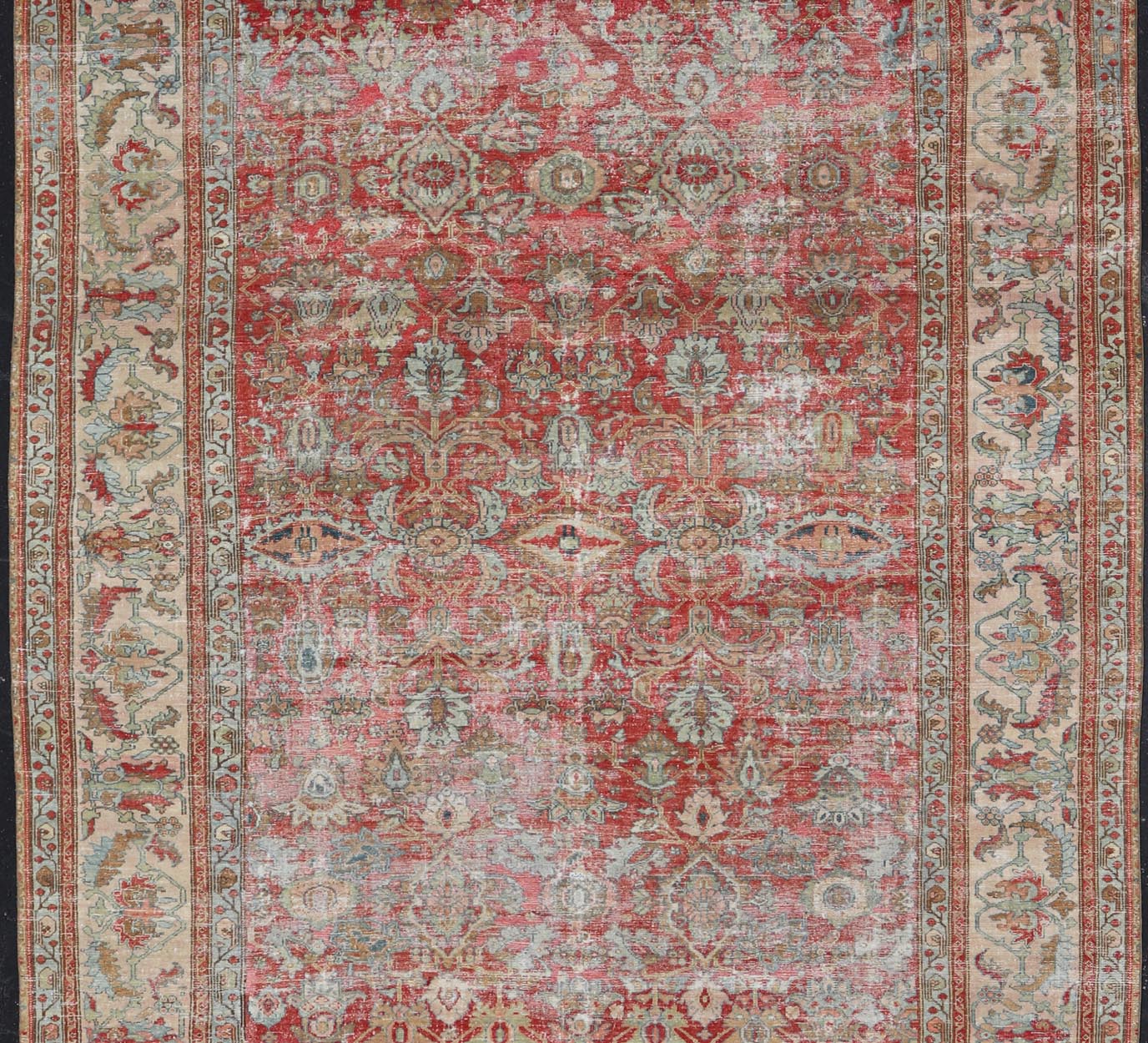 Antique Persian Malayer Long Rug in Peach, Brown, Soft Red, Blue and Cream. Keivan Woven Arts / kwarugs B - 0706, Long Gallery rug. Long Gallery Runner. Large gallery runner. Measures: 9'8 x 16'5 This magnificent antique Persian Malayer carpet, of... - Keivan Woven ArtsB - 0706 - 379Rug