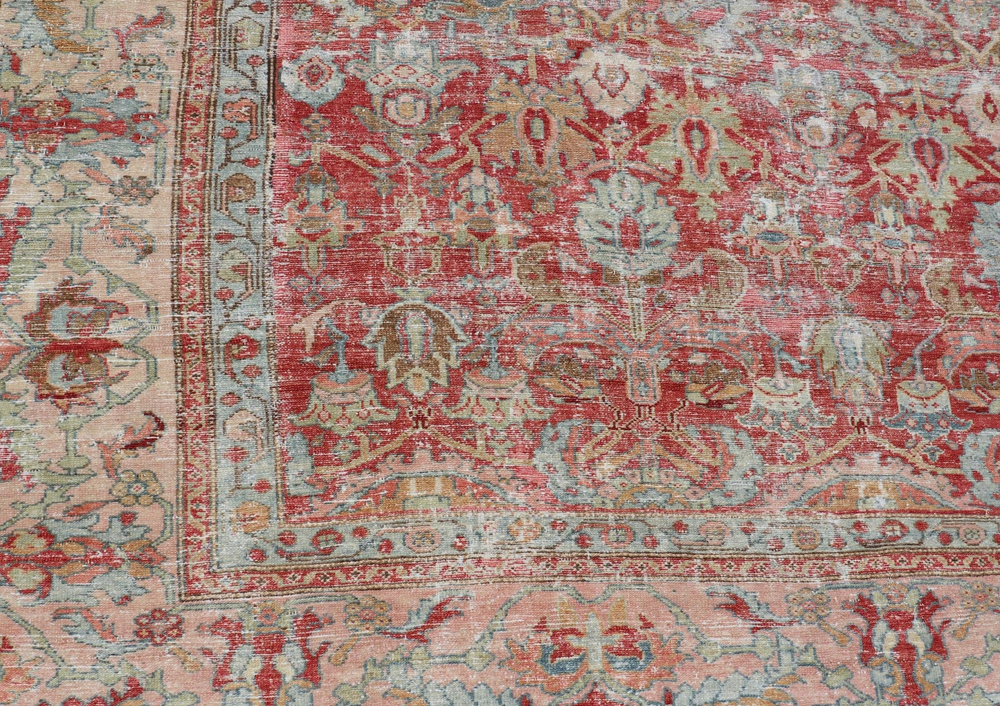 Antique Persian Malayer Long Rug in Peach, Brown, Soft Red, Blue and Cream. Keivan Woven Arts / kwarugs B - 0706, Long Gallery rug. Long Gallery Runner. Large gallery runner. Measures: 9'8 x 16'5 This magnificent antique Persian Malayer carpet, of... - Keivan Woven ArtsB - 0706 - 379Rug