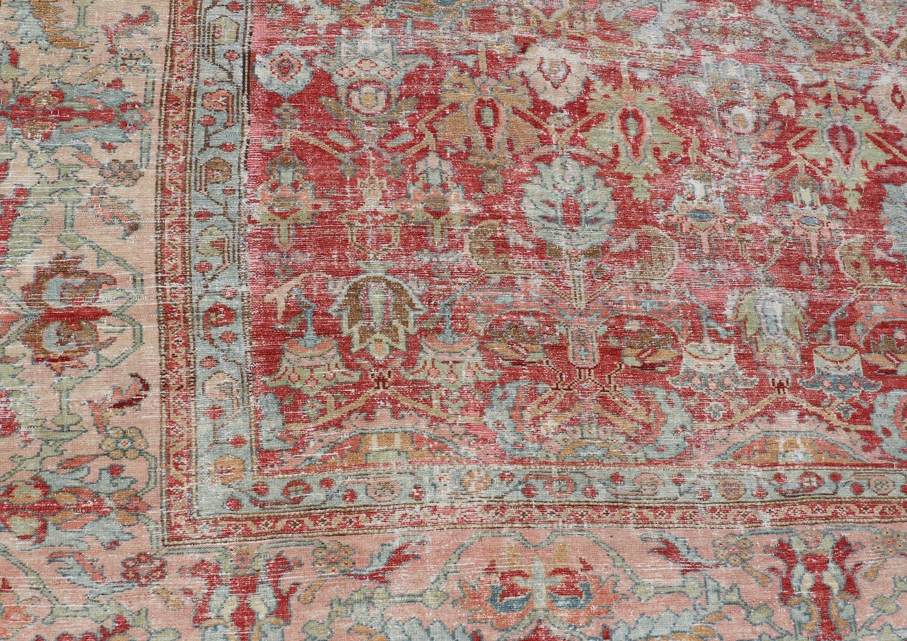 Antique Persian Malayer Long Rug in Peach, Brown, Soft Red, Blue and Cream. Keivan Woven Arts / kwarugs B - 0706, Long Gallery rug. Long Gallery Runner. Large gallery runner. Measures: 9'8 x 16'5 This magnificent antique Persian Malayer carpet, of... - Keivan Woven ArtsB - 0706 - 379Rug