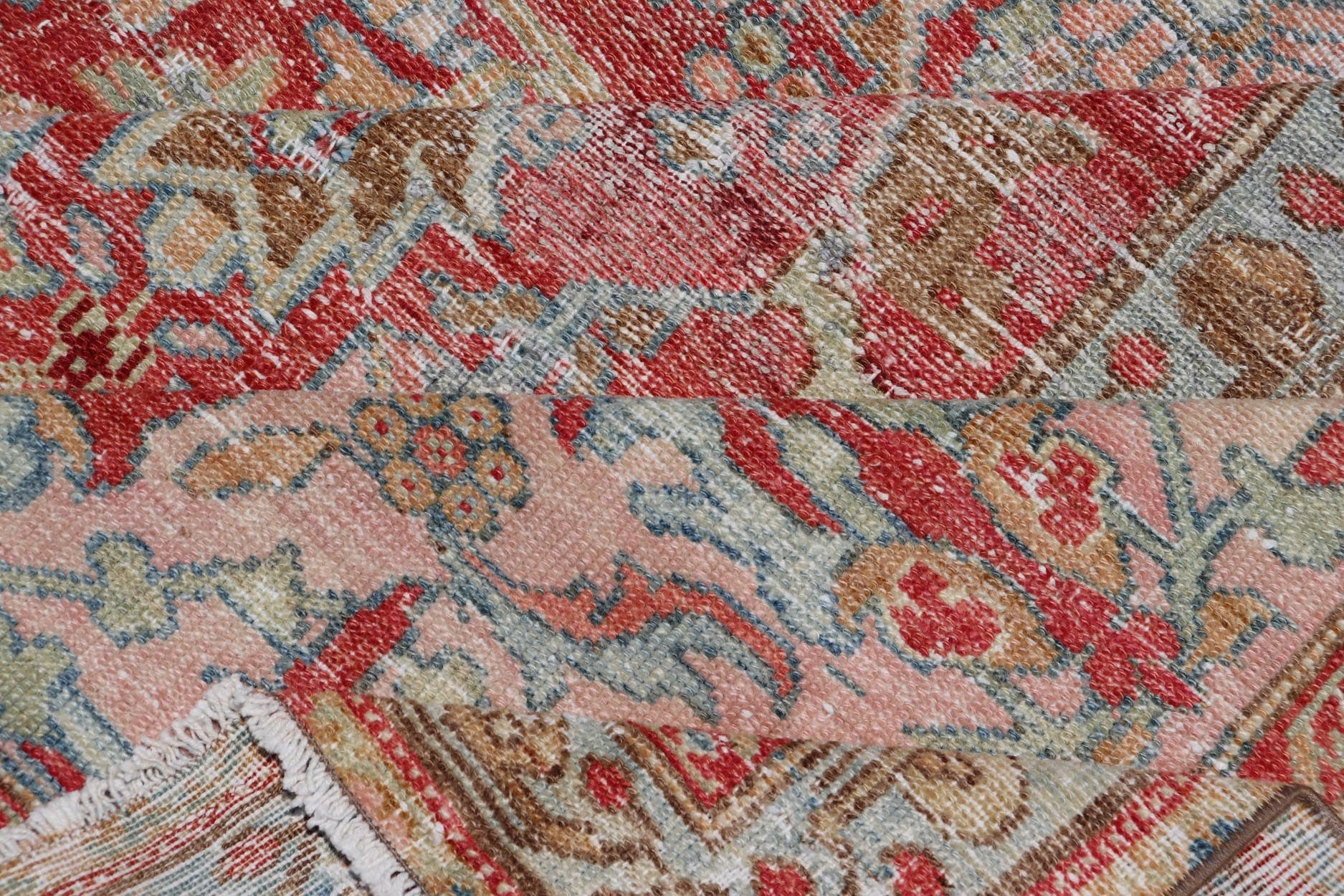 Antique Persian Malayer Long Rug in Peach, Brown, Soft Red, Blue and Cream. Keivan Woven Arts / kwarugs B - 0706, Long Gallery rug. Long Gallery Runner. Large gallery runner. Measures: 9'8 x 16'5 This magnificent antique Persian Malayer carpet, of... - Keivan Woven ArtsB - 0706 - 379Rug