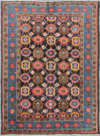 Antique Persian Bakhtiari Rug This antique Persian Bakhtiar rug features an all - over floral pattern in vivid colors of pink, yellow, coral, orange, blue and hints of ivory. The blue border consists of pink and coral flowers with green vines. The... - Keivan Woven ArtsB - 0713 - 2201Rug