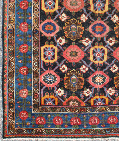 Antique Persian Bakhtiari Rug This antique Persian Bakhtiar rug features an all - over floral pattern in vivid colors of pink, yellow, coral, orange, blue and hints of ivory. The blue border consists of pink and coral flowers with green vines. The... - Keivan Woven ArtsB - 0713 - 2201Rug