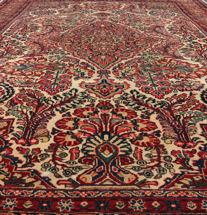 Antique Sarouk Feraghan Fine Persian Rug in Ivory Background on Floral Medallion Design. Country of Origin: Iran; Type: Feraghan Sarouk; Design: Medallion, All - Over; Keivan Woven Arts: rug B - 0718; Antique Persian Sarouk Farahan Rug, Antique Feraghan Sa... - Keivan Woven ArtsB - 0718 - 217Rug