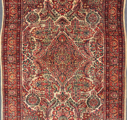 Antique Sarouk Feraghan Fine Persian Rug in Ivory Background on Floral Medallion Design. Country of Origin: Iran; Type: Feraghan Sarouk; Design: Medallion, All - Over; Keivan Woven Arts: rug B - 0718; Antique Persian Sarouk Farahan Rug, Antique Feraghan Sa... - Keivan Woven ArtsB - 0718 - 217Rug