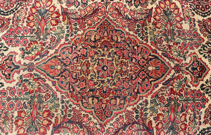 Antique Sarouk Feraghan Fine Persian Rug in Ivory Background on Floral Medallion Design. Country of Origin: Iran; Type: Feraghan Sarouk; Design: Medallion, All - Over; Keivan Woven Arts: rug B - 0718; Antique Persian Sarouk Farahan Rug, Antique Feraghan Sa... - Keivan Woven ArtsB - 0718 - 217Rug