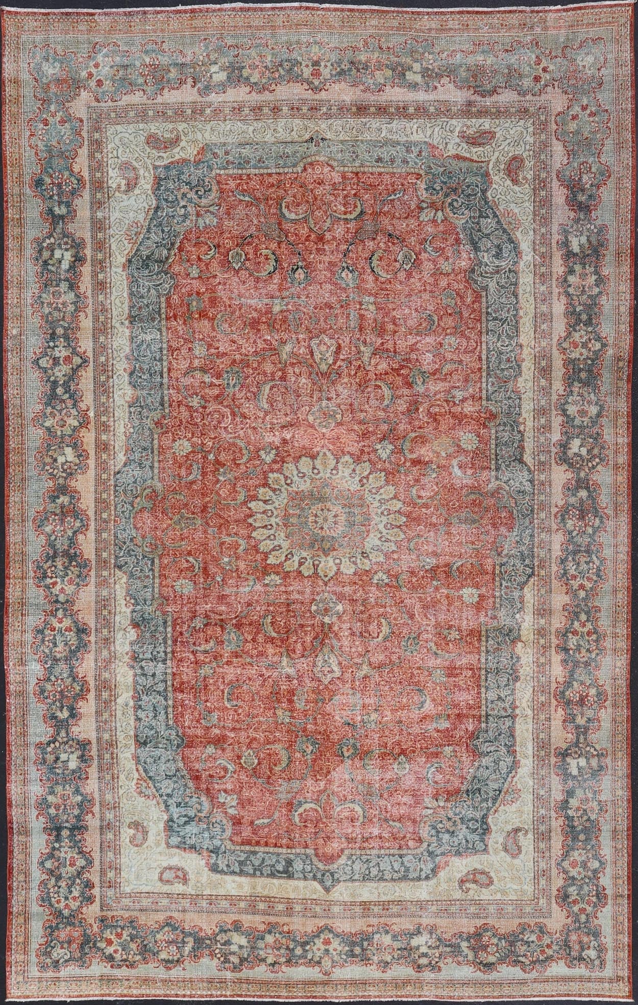 Large Antique Persian Mahal Rug with Central Medallion and Regal Design. Large Antique Persian Mahal Rug with a Traditional Medallion and Floral Design in red, blue, green, ivory. Keivan Woven Arts/ rug / B - 0722 Iran/ Mahal / circa 1920 ... - Keivan Woven ArtsB - 0722 - 321Rug