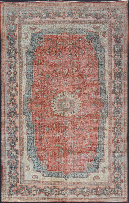 Large Antique Persian Mahal Rug with Central Medallion and Regal Design. Large Antique Persian Mahal Rug with a Traditional Medallion and Floral Design in red, blue, green, ivory. Keivan Woven Arts/ rug / B - 0722 Iran/ Mahal / circa 1920 ... - Keivan Woven ArtsB - 0722 - 321Rug