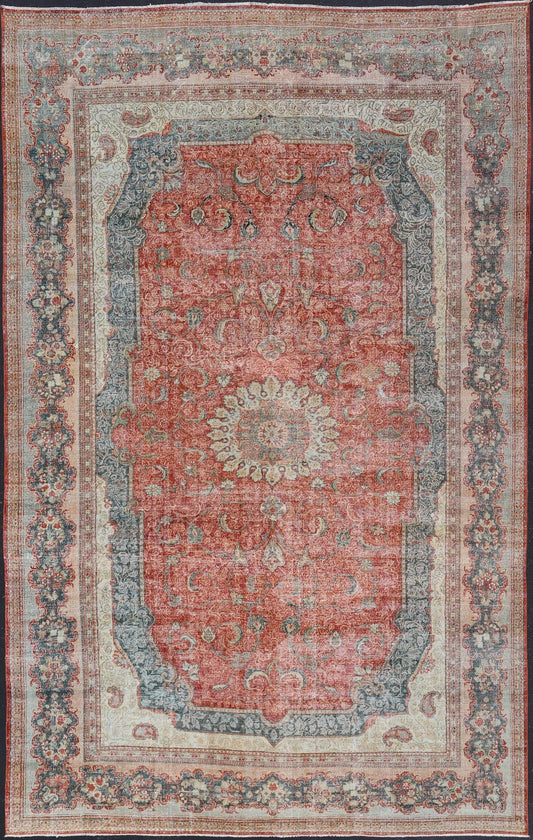 Large Antique Persian Mahal Rug with Central Medallion and Regal Design. Large Antique Persian Mahal Rug with a Traditional Medallion and Floral Design in red, blue, green, ivory. Keivan Woven Arts/ rug / B - 0722 Iran/ Mahal / circa 1920 ... - Keivan Woven ArtsB - 0722 - 321Rug