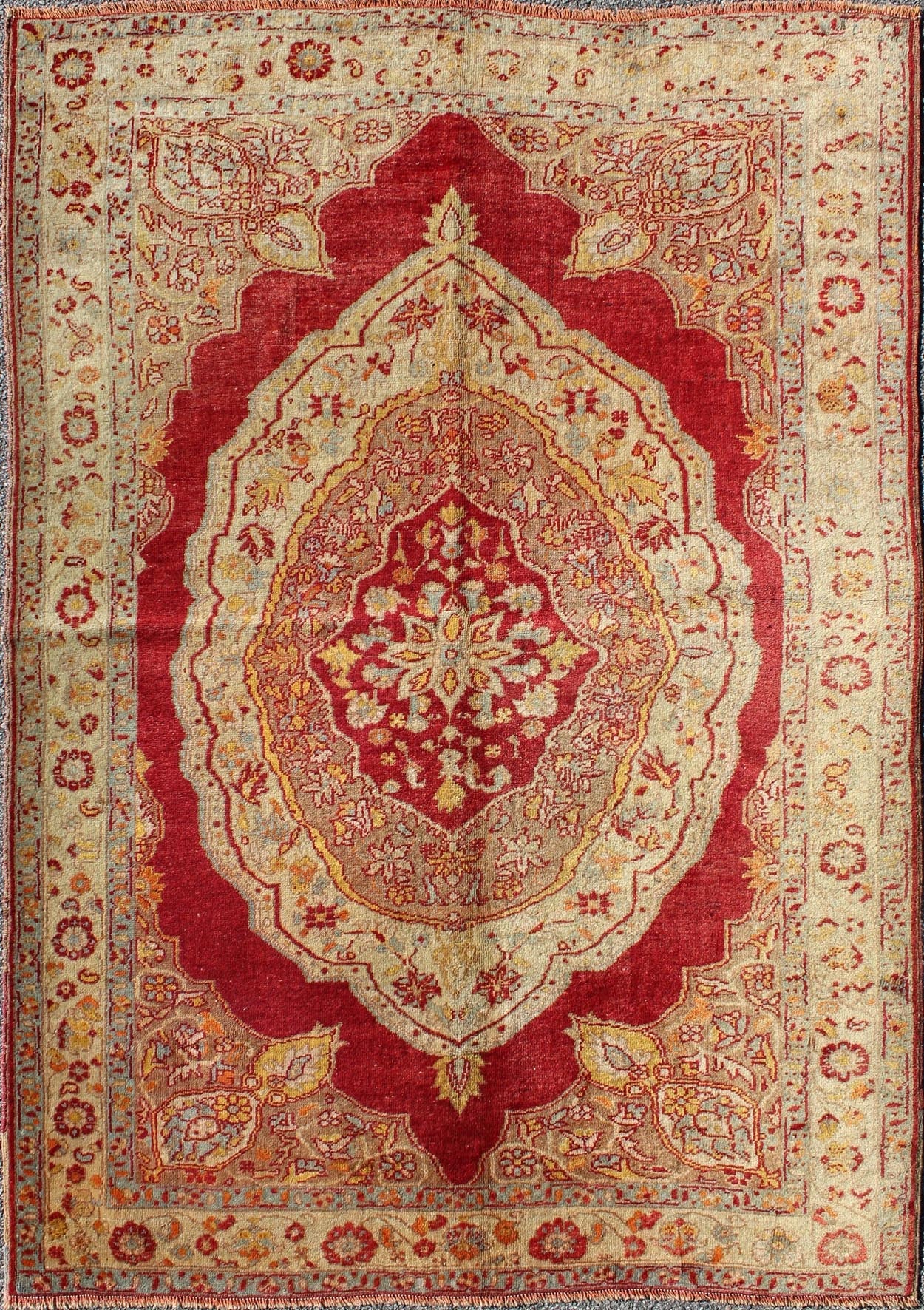 Ornate Rich Red and Cream Antique Turkish Ladik Rug with Floral Medallion, rug b - 0805, country of origin / type: Iran / Ladik, circa 1900 This fine Turkish Ladik carpet form the late 19th century boasts an impressive multi - layered central medall... - Keivan Woven ArtsB - 0805 - 231Rug
