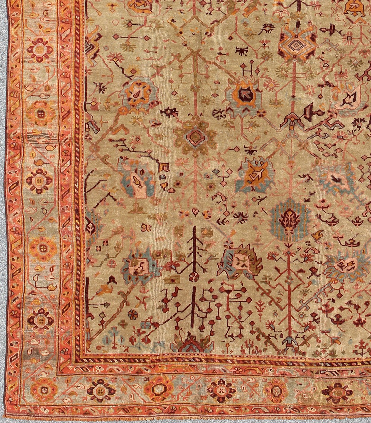 Keivan Woven Arts Outstanding Antique Ghoirdes Rug B - 0912 This outstanding antique Ghoirdes from the late 19th Century contains an impressive array of independent geometric branches and florets set amongst a background field of grey - green. The co... - Keivan Woven ArtsB - 0912 - 130Rug