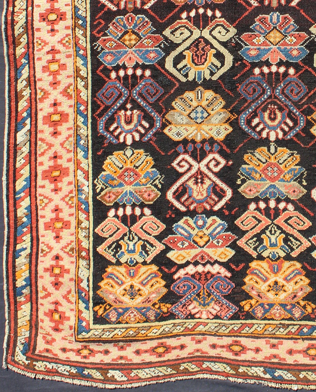 Colorful Antique Caucasian Rug with All - Over Design, rug/B - 1203, antique Caucasian, antique Karabagh This uniquely colorful antique Caucasian carpet bears an alternating pattern of highly stylized geometric motifs within the body of the rug. A m... - Keivan Woven ArtsB - 1203 - 1076Rug