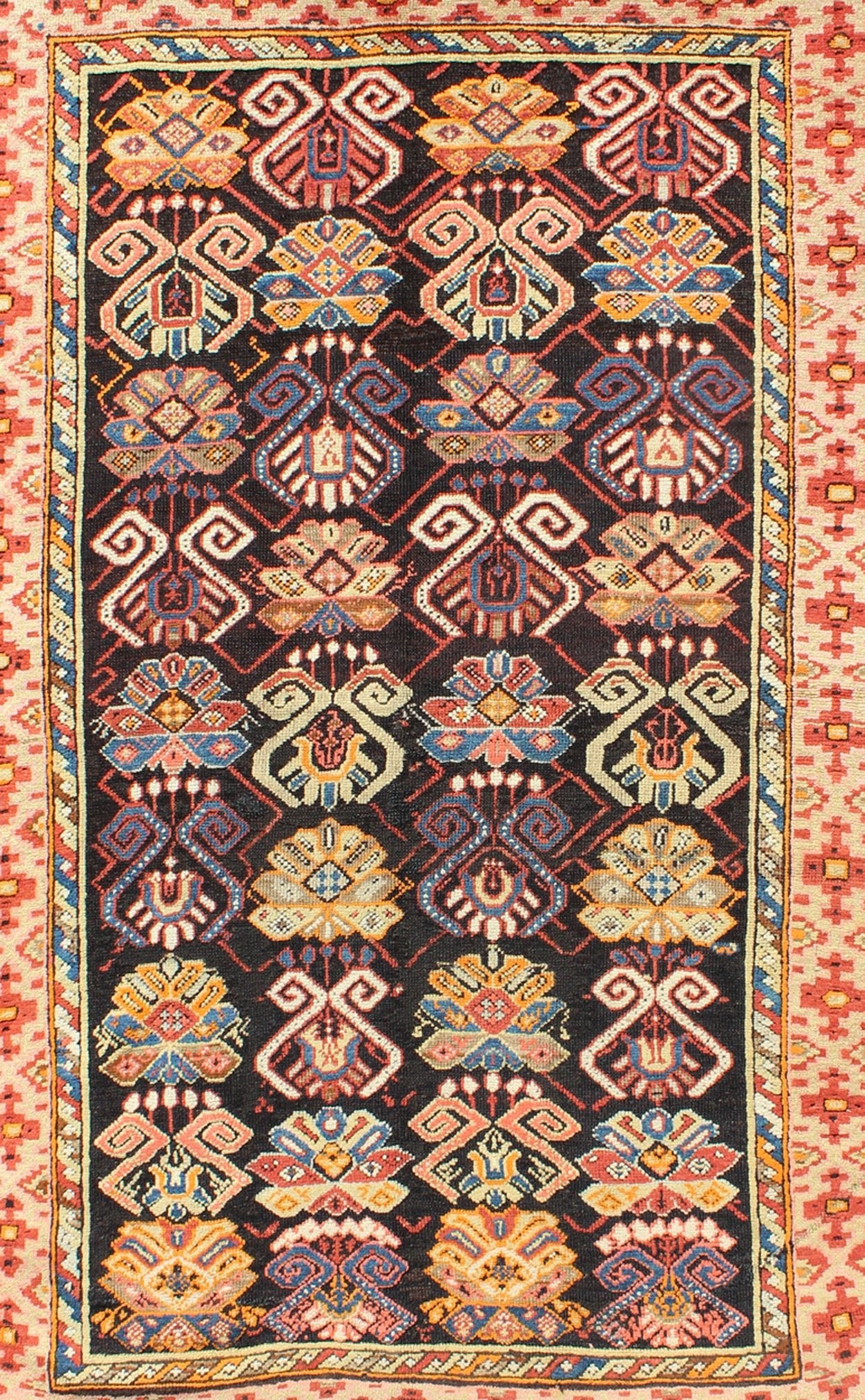 Colorful Antique Caucasian Rug with All - Over Design, rug/B - 1203, antique Caucasian, antique Karabagh This uniquely colorful antique Caucasian carpet bears an alternating pattern of highly stylized geometric motifs within the body of the rug. A m... - Keivan Woven ArtsB - 1203 - 1076Rug