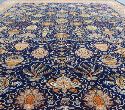 Blue background Persian Tabriz carpet with intricate floral elements, rug BC - 200599, country of origin / type: Iran / Tabriz, circa 1900 This outstanding antique Persian Tabriz carpet is primarily characterized by its classical composition. This... - Keivan Woven ArtsBC - 200599 - 12849Rug