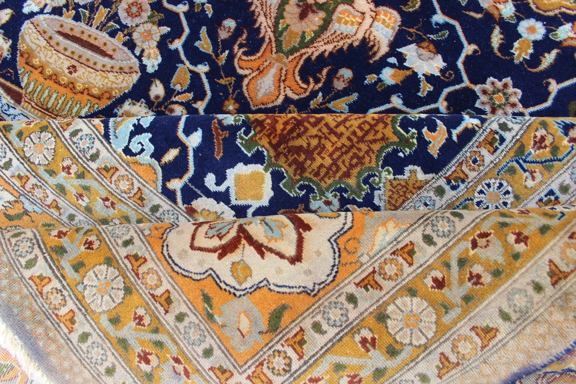 Blue background Persian Tabriz carpet with intricate floral elements, rug BC - 200599, country of origin / type: Iran / Tabriz, circa 1900 This outstanding antique Persian Tabriz carpet is primarily characterized by its classical composition. This... - Keivan Woven ArtsBC - 200599 - 12849Rug