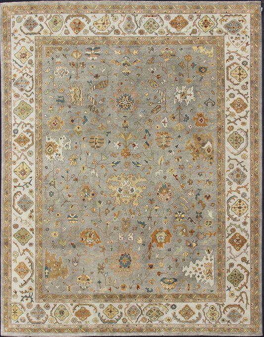 Palace Sized Indian Oushak Area Rug in Earth Colors Measures 12'2 x 14'10 Country of Origin: India; Type: Oushak; Design: Floral, Oushak Floral, Nature Motif; Keivan Woven Arts; BDH - 742780; Palace Sized Indian Oushak Area Rug in Eart... - Keivan Woven ArtsBDH - 742780 - 10872Rug