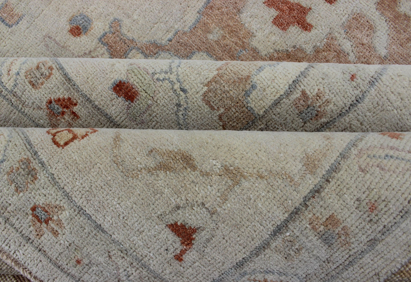 Modern Oushak Muted Rug in Coral and Light Blue Measures 10'1 x 13'9 Country of Origin: India; Type: Oushak; Design: All - Over, Floral, Oushak Floral; Keivan Woven Arts: rug BDH - 743461; All Gray Indian Oushak Rug With All - Over Floral Des... - Keivan Woven ArtsBDH - 743089 - 10880Rug