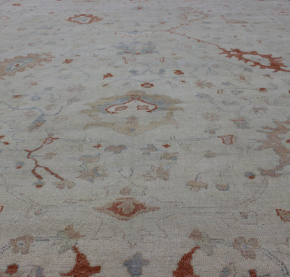 Modern Oushak Muted Rug in Coral and Light Blue Measures 10'1 x 13'9 Country of Origin: India; Type: Oushak; Design: All - Over, Floral, Oushak Floral; Keivan Woven Arts: rug BDH - 743461; All Gray Indian Oushak Rug With All - Over Floral Des... - Keivan Woven ArtsBDH - 743089 - 10880Rug