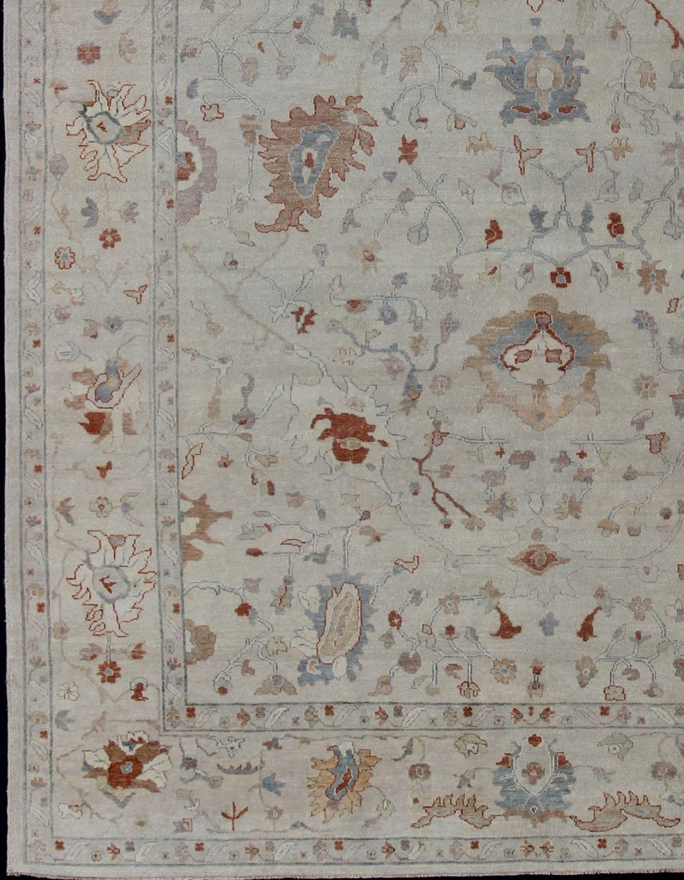 Modern Oushak Muted Rug in Coral and Light Blue Measures 10'1 x 13'9 Country of Origin: India; Type: Oushak; Design: All - Over, Floral, Oushak Floral; Keivan Woven Arts: rug BDH - 743461; All Gray Indian Oushak Rug With All - Over Floral Des... - Keivan Woven ArtsBDH - 743089 - 10880Rug