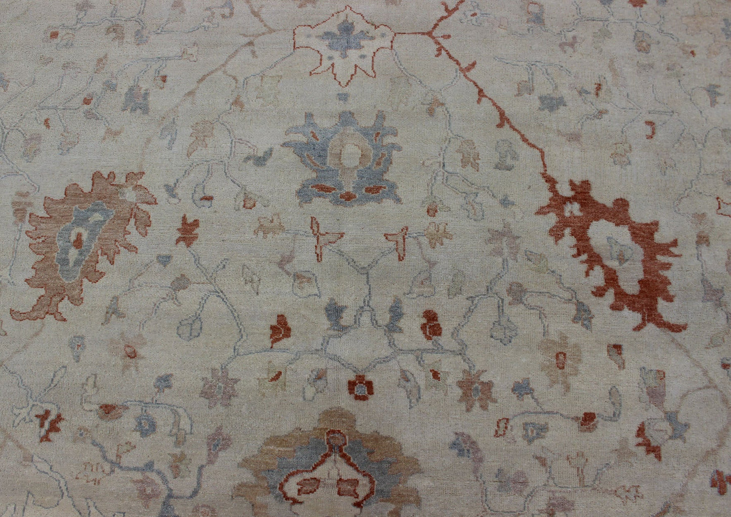Modern Oushak Muted Rug in Coral and Light Blue Measures 10'1 x 13'9 Country of Origin: India; Type: Oushak; Design: All - Over, Floral, Oushak Floral; Keivan Woven Arts: rug BDH - 743461; All Gray Indian Oushak Rug With All - Over Floral Des... - Keivan Woven ArtsBDH - 743089 - 10880Rug