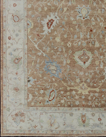 Large Indian All - Over Floral Designed Oushak Rug Hand - Knotted in Wool Measures 10' x 13'10 Country of Origin: India; Type: Oushak; Design: Floral, All - Over, Oushak Floral; Keivan Woven Arts: BDH - 743461; Large Indian Floral Oushak Rug Han... - Keivan Woven ArtsBDH - 743461 - 10886Rug