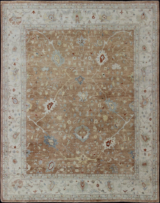Oversized Hand Knotted Indian Floral Oushak Rug Hand - Knotted in Wool Measures 11'11 x 14'10 Country of Origin: India; Type: Oushak; Design: Floral, All - Over, Oushak Floral; Keivan Woven Arts: BDH - 743526; Oversized Indian Floral Oushak Ru... - Keivan Woven ArtsBDH - 743526 - 10890