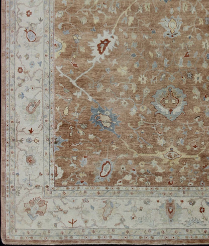 Oversized Hand Knotted Indian Floral Oushak Rug Hand - Knotted in Wool Measures 11'11 x 14'10 Country of Origin: India; Type: Oushak; Design: Floral, All - Over, Oushak Floral; Keivan Woven Arts: BDH - 743526; Oversized Indian Floral Oushak Ru... - Keivan Woven ArtsBDH - 743526 - 10890Rug