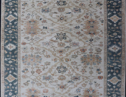 Hand - Knotted Sub - Floral Oushak Design in Teal Blue, Ivory and Multi Colors. Measures 7'9 x 9'9 Country of Origin: India; Type: Oushak; Design: All - Over, sub - Floral; Keivan Woven Arts: rug BDH - 757150, Wool Hand - Knotted Floral Oushak in... - Keivan Woven ArtsBDH - 757150 - 15292Rug