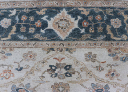 Hand - Knotted Sub - Floral Oushak Design in Teal Blue, Ivory and Multi Colors. Measures 7'9 x 9'9 Country of Origin: India; Type: Oushak; Design: All - Over, sub - Floral; Keivan Woven Arts: rug BDH - 757150, Wool Hand - Knotted Floral Oushak in... - Keivan Woven ArtsBDH - 757150 - 15292Rug