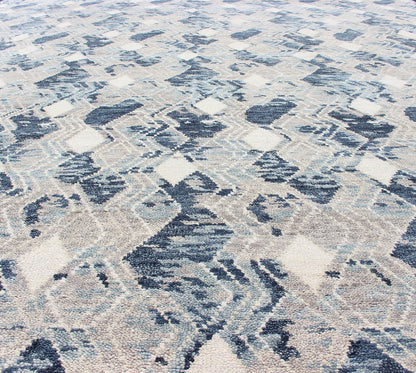 Oversized Modern Diamond Designed Indian Area Rug in Blue, Gray, and White. Country of Origin: India; Type: Modern; Design: All - Over, Abstract, Sub - Geometric, Diamond; Keivan Woven Arts: rug BDH - 759039 - RT - 18. Measures: 12'1 x 14'11 This beautifu... - Keivan Woven ArtsBDH - 759039 - RT - 18 - 13412Rug