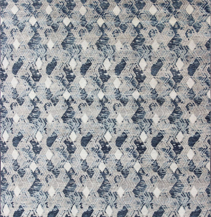 Oversized Modern Diamond Designed Indian Area Rug in Blue, Gray, and White. Country of Origin: India; Type: Modern; Design: All - Over, Abstract, Sub - Geometric, Diamond; Keivan Woven Arts: rug BDH - 759039 - RT - 18. Measures: 12'1 x 14'11 This beautifu... - Keivan Woven ArtsBDH - 759039 - RT - 18 - 13412Rug
