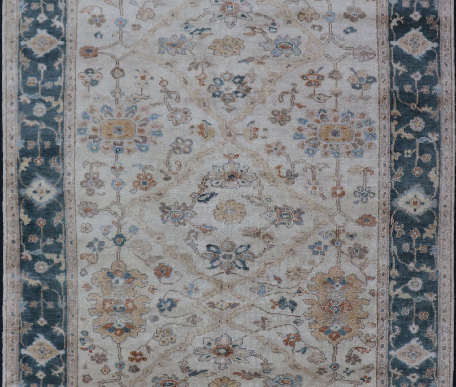 Indian Wool Hand - Knotted Floral Oushak Rug in Navy Blue and White Measures 5'7x 8'8 Country of Origin: India; Type: Oushak; Design: All - Over, Floral; Keivan Woven Arts: rug BDH - 767432; Indian Wool Hand - Knotted Floral Oushak in Nav... - Keivan Woven ArtsBDH - 767432 - 15298Rug