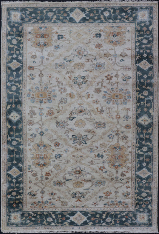 Indian Wool Hand - Knotted Floral Oushak Rug in Navy Blue and White Measures 5'7x 8'8 Country of Origin: India; Type: Oushak; Design: All - Over, Floral; Keivan Woven Arts: rug BDH - 767432; Indian Wool Hand - Knotted Floral Oushak in Nav... - Keivan Woven ArtsBDH - 767432 - 15298Rug