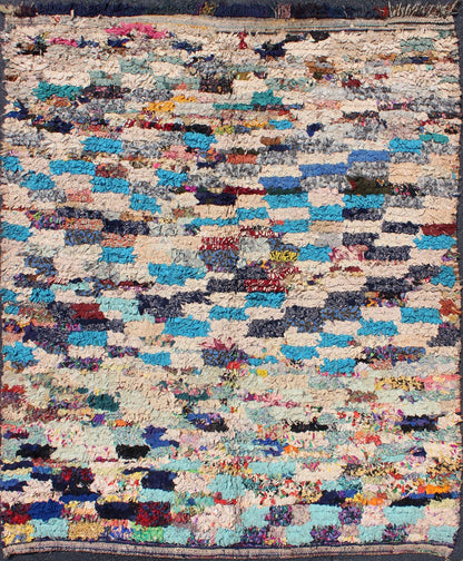 Mid - Century Moroccan rug with colorful checkerboard design, rug bds - 102, country of origin / type: Morocco / Tribal, circa 1950. Handwoven in bold, bright colors, this vintage Moroccan rug features a checkerboard design. Colors include black, re... - Keivan Woven ArtsBDS - 102 - 5219Rug