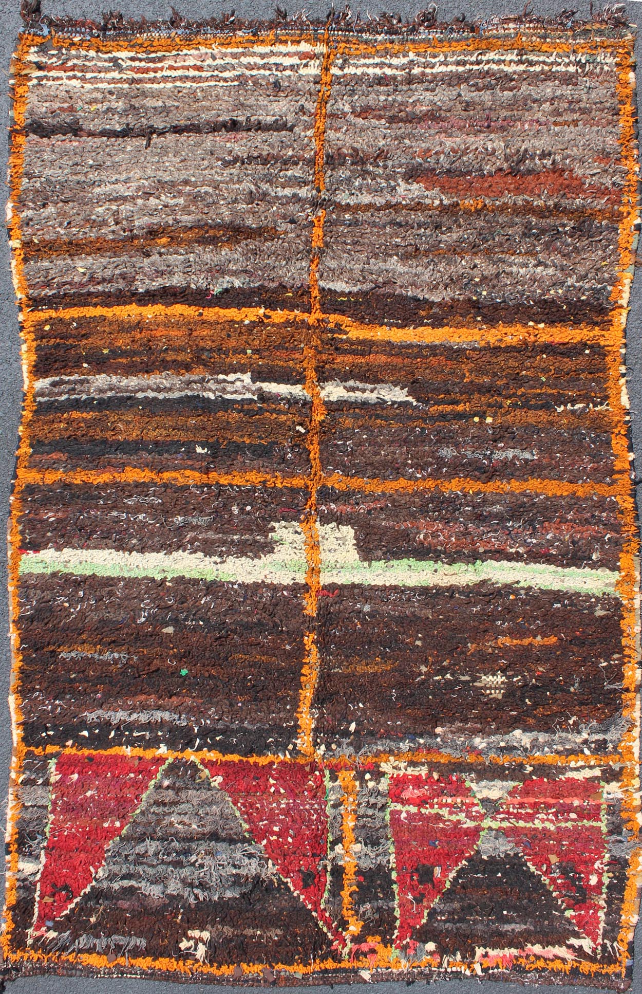 Large Moroccan Boucherouite Rag Rug This Moroccan rag rug is woven with recycled yarn from old fabrics and clothing pieces. The term boucherouite translates to pieces of clothing in the Moroccan Arabic language. The making of this rug is entirel... - Keivan Woven ArtsBDS - 108 - 5215Rug