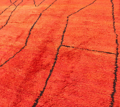 Vintage Moroccan Rug with Orange/Red and Charcoal Line in Modern Design Vintage Moroccan rug with red and orange background and charcoal line and Modern design, rug bds - 16171, country of origin / type: Morocco / Tribal, circa 1930. This ... - Keivan Woven ArtsBDS - 16171 - 5245Rug