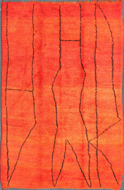 Vintage Moroccan Rug with Orange/Red and Charcoal Line in Modern Design Vintage Moroccan rug with red and orange background and charcoal line and Modern design, rug bds - 16171, country of origin / type: Morocco / Tribal, circa 1930. This ... - Keivan Woven ArtsBDS - 16171 - 5245Rug