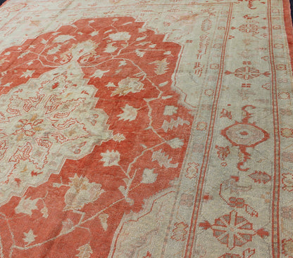 Antique Turkish Oushak Carpet With Medallion In Cream and Soft Orange. Keivan Woven Arts / Rug / BHR - 3 / country of origin / type: Turkey / Oushak, circa 1900. Antique oushak, Turkish oushak Measures: 9.1 x 12.6. This beautiful rug from early 20t... - Keivan Woven ArtsBHR - 3 - 4778Rug