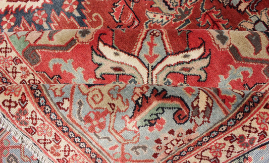 Persian Heriz - Serapi Vintage Rug with Geometric Design in Soft Colors. Large Heriz - Serapi Vintage Persian Rug with Geometric Design in Rust Red, Light Blue, yellow, and Multi colors. Keivan Woven Arts/ Rug/ BN, Country/type/ Persian Rug, Serapi ... - Keivan Woven ArtsBN - 1201Rug