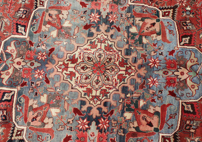 Persian Heriz - Serapi Vintage Rug with Geometric Design in Soft Colors. Large Heriz - Serapi Vintage Persian Rug with Geometric Design in Rust Red, Light Blue, yellow, and Multi colors. Keivan Woven Arts/ Rug/ BN, Country/type/ Persian Rug, Serapi ... - Keivan Woven ArtsBN - 1201Rug