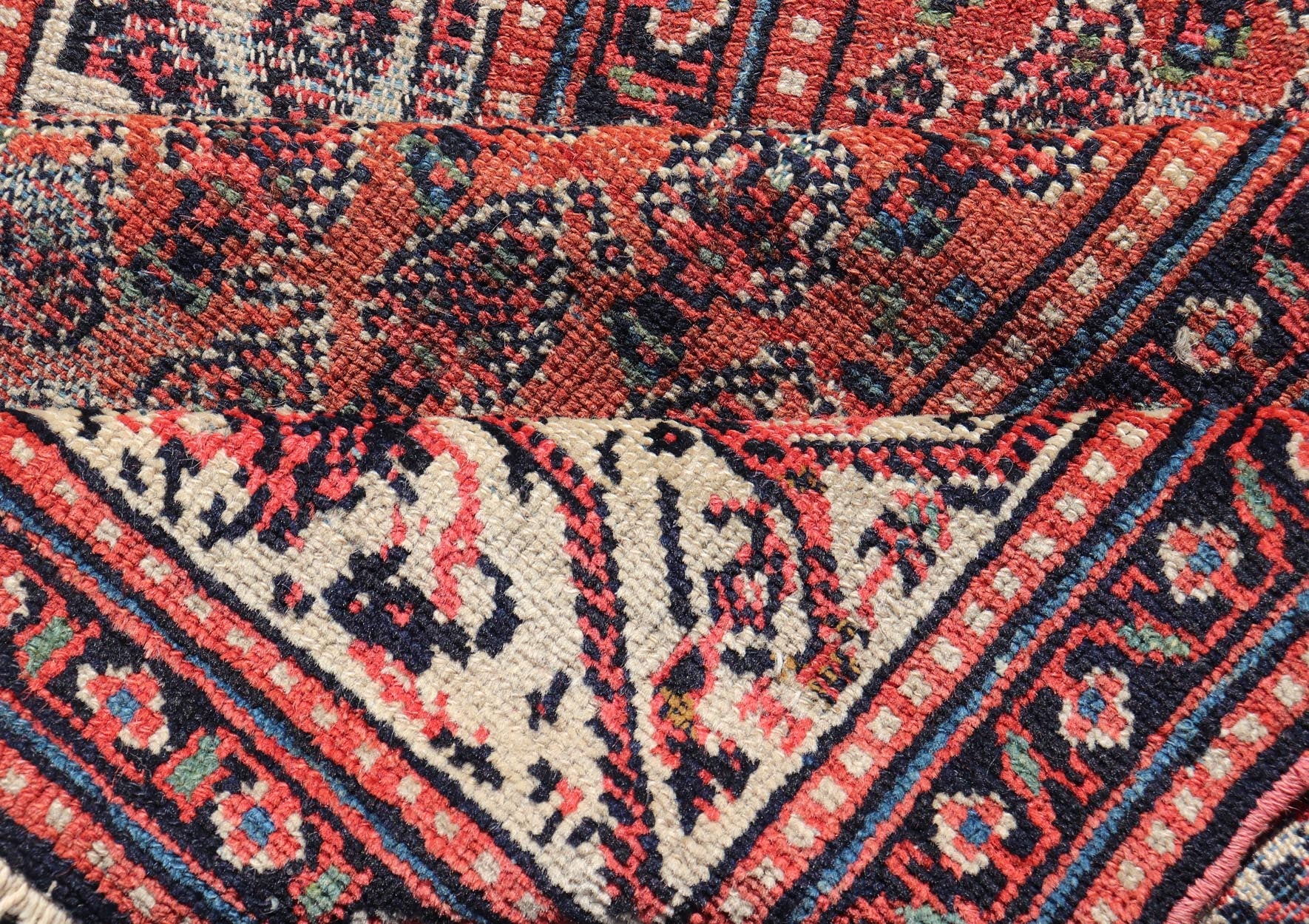 Distressed Antique Persian Malayer Runner with Field of Paisleys Design in Red Measures 3'2 x 15'2 This century old Persian Malayer defines the craftsmanship of this era. The multi - tier border features inner and outer guards decorat... - Keivan Woven ArtsBW - 1 - 20860Rug