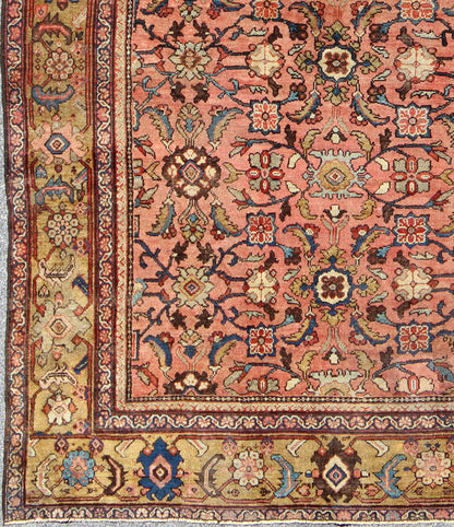 Antique Persian Sultanabad Colorful Rug With All - Over Design in salmon & Gold. Antique 19th century Persian Sultanabad. Keivan Woven Arts / 1890, Keivan Woven Arts/rug/ C - 0103, country of origin / type: Iran / Antique Sultanabad Measures: 7'6 x ... - Keivan Woven ArtsC - 0103 - 179Rug