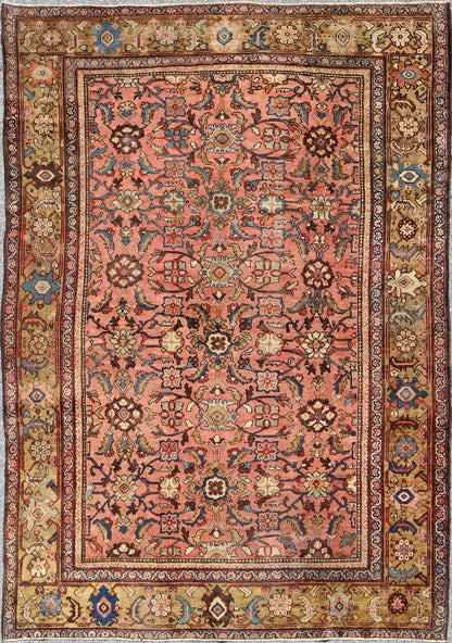 Antique Persian Sultanabad Colorful Rug With All - Over Design in salmon & Gold. Antique 19th century Persian Sultanabad. Keivan Woven Arts / 1890, Keivan Woven Arts/rug/ C - 0103, country of origin / type: Iran / Antique Sultanabad Measures: 7'6 x ... - Keivan Woven ArtsC - 0103 - 179Rug
